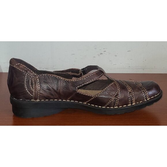 Clarks Womens Shoes 7M Bendables Brown Leather Strap Flat Stitched - Picture 4 of 8